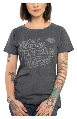 Harley-Davidson Women's Full Force Embellished Short Sleeve Tee - Black - Wisconsin Harley-Davidson