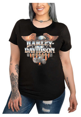 Harley-Davidson Women's Nostalgia Eagle Crew-Neck Short Sleeve Tee - Black Wash - Wisconsin Harley-Davidson