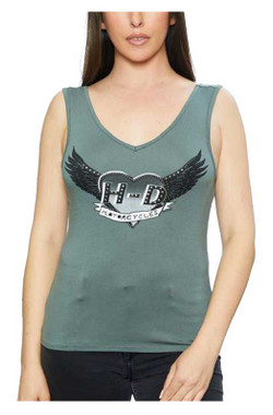 Harley-Davidson Women's Cross My Heart Embellished V-Neck Sleeveless Tank Top - Wisconsin Harley-Davidson