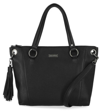 Harley-Davidson Women's Classic Leather Satchel Purse w/ Crossbody Strap, Black - Wisconsin Harley-Davidson