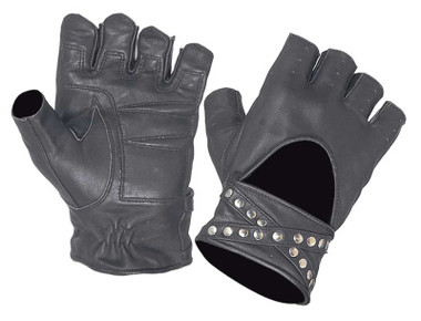 UNIK Women's Studded Fingerless Cowhide Leather Motorcycle Gloves - Black - Wisconsin Harley-Davidson