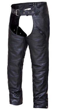 UNIK Men's Deep Pocket Adjustable Buffalo Leather Motorcycle Chaps - Black - Wisconsin Harley-Davidson
