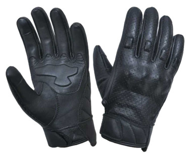 UNIK Men's Perforated Full-Finger Cowhide Leather Motorcycle Gloves - Black - Wisconsin Harley-Davidson