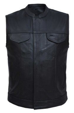 UNIK Men's Premium Cowhide Leather Snap Front Motorcycle Vest w
