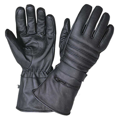 UNIK Men's Cowhide Leather Gauntlet Gloves w/ Zippered Rain Cover - Black - Wisconsin Harley-Davidson