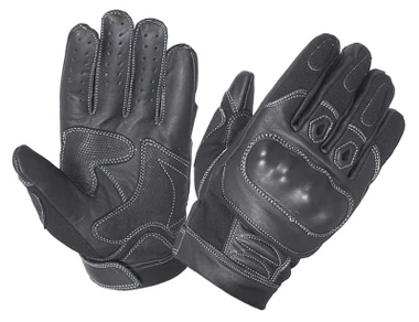 UNIK Men's Knuckle Armor Full-Finger Cowhide Leather Motorcycle Gloves - Black - Wisconsin Harley-Davidson