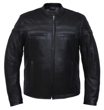 UNIK Men's Premium Buffalo Leather Motorcycle Jacket w/ Reflective Piping- Black - Wisconsin Harley-Davidson