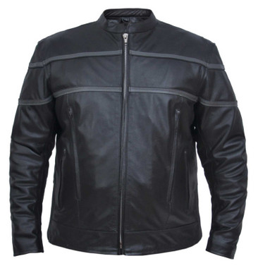 UNIK Men's Premium Scooter Gray Striped Cowhide Leather Motorcycle Jacket- Black - Wisconsin Harley-Davidson