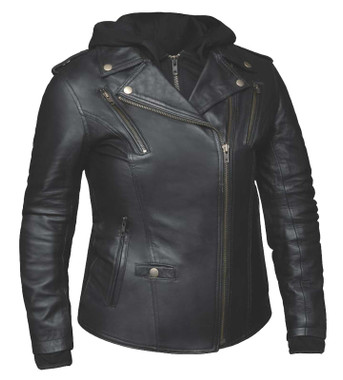 Derringer Women's 3-IN-1 Lambskin Hooded Leather Motorcycle Jacket - Black - Wisconsin Harley-Davidson