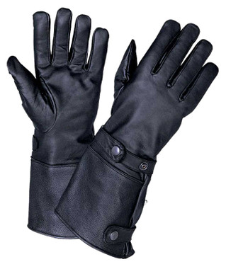 UNIK Men's Cowhide Leather Gauntlet Gloves w/ Adjustable Snap Closure - Black - Wisconsin Harley-Davidson