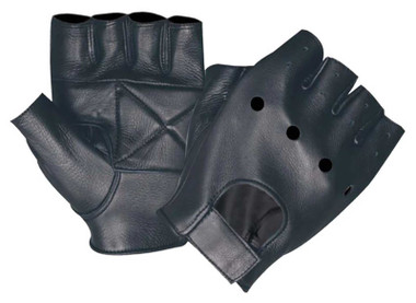 UNIK Men's Cowhide Leather Fingerless Gloves, Adjustable Wrist Strap - Black - Wisconsin Harley-Davidson