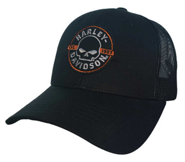 Harley-Davidson Men's Embers Skull Adjustable Snapback Mesh Trucker Hat - Black - Wisconsin Harley-Davidson