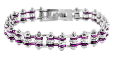 Heavy Metal Women's Two Tone Purple Crystal Motorcycle Bike Chain Bracelet - Wisconsin Harley-Davidson