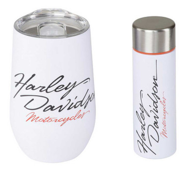 Harley-Davidson Racing Stainless Steel Wine Tumbler & Slim Flask Set - White - Wisconsin Harley-Davidson
