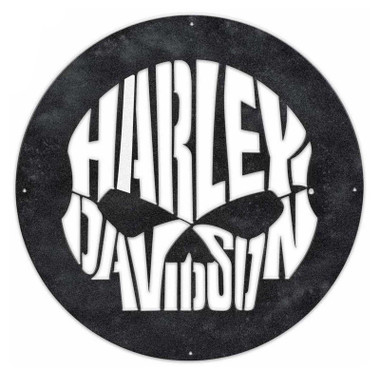 Harley-Davidson Willie G Skull Outdoor Metal Round Wall Art - Black & White - Wisconsin Harley-Davidson