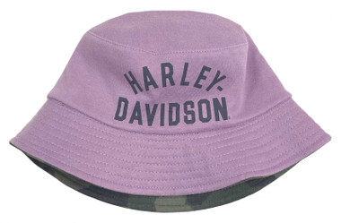 Harley-Davidson Little Girls' H-D Logo Reversible Bucket Hat - Lavender/Camo - Wisconsin Harley-Davidson