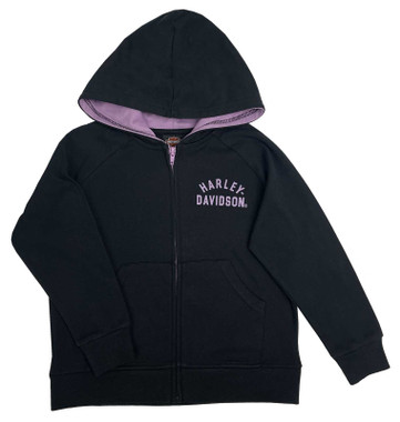 Harley-Davidson Little Girls' Bar & Shield Knit Zip-Up Toddler Hoodie - Black - Wisconsin Harley-Davidson