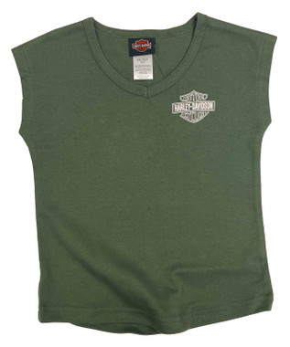 Harley-Davidson Big Girls' Bar & Shield Logo V-Neck Muscle Tee - Green - Wisconsin Harley-Davidson