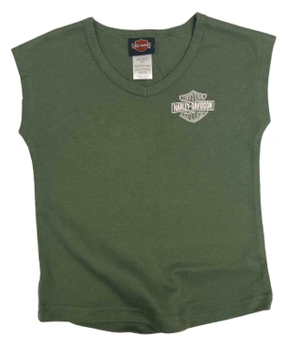 Harley-Davidson Little Girls' Bar & Shield Toddler V-Neck Muscle Tee - Green - Wisconsin Harley-Davidson