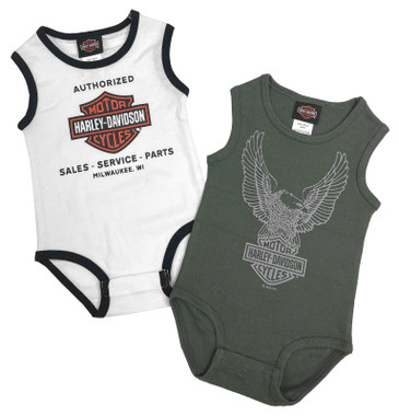 Harley-Davidson Baby Boys' 2-Pack Infant Sleeveless Bodysuit Set - White/Green - Wisconsin Harley-Davidson