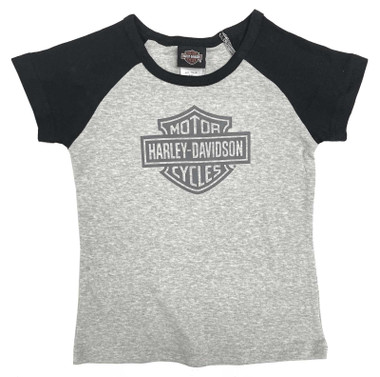 Harley-Davidson Big Girls' B&S Raglan Short Sleeve Colorblock Tee - Gray - Wisconsin Harley-Davidson