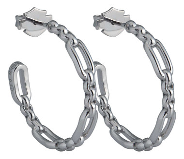 Harley-Davidson Women's Link & Length Chain Hoop Earrings - Sterling Silver - Wisconsin Harley-Davidson