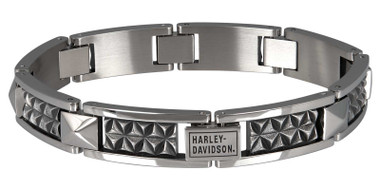 Harley-Davidson Men's Pyramid Steel Studded Bracelet - Stainless Steel - Wisconsin Harley-Davidson
