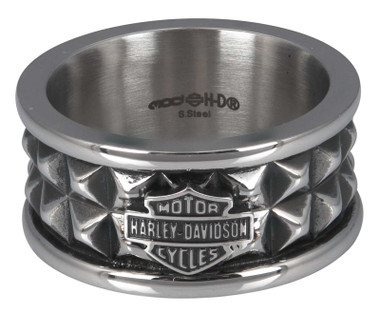 Harley-Davidson Men's Pyramid Steel Stud Bar & Shield Band Ring- Stainless Steel - Wisconsin Harley-Davidson