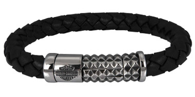 Harley-Davidson Men's Pyramid Steel Stud Leather Bracelet - Stainless Steel - Wisconsin Harley-Davidson