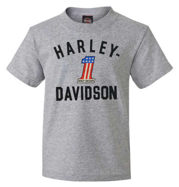 Harley-Davidson Little Boys' #1 Logo Short Sleeve Crew-Neck Tee - Athletic Gray - Wisconsin Harley-Davidson