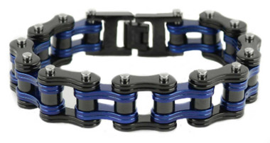 Heavy Metal Men's Two Tone Blue/Black Double Link Motorcycle Chain Bracelet - Wisconsin Harley-Davidson