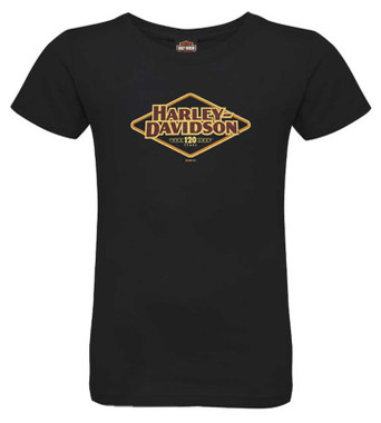 Harley-Davidson Big Girls' 120th Anniversary Short Sleeve Crew-Neck Tee - Black - Wisconsin Harley-Davidson