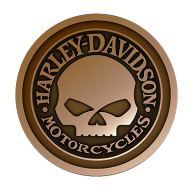 Harley-Davidson 3 in. Leather Willie G Skull Round Emblem Sew-On Patch - Brown - Wisconsin Harley-Davidson