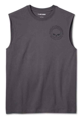 Harley-Davidson Men's Willie G Skull Sleeveless Muscle Tee - Gray 99053-24VM - Wisconsin Harley-Davidson