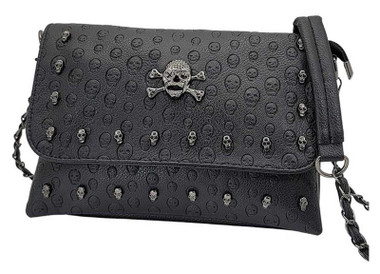 Skull Accent Hip Belt Loop Purse Leather Shoulder Strap Cross Body Style  Bag New