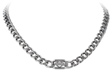 Harley-Davidson Women's Outline Bar & Shield Logo Curblink Necklace - Steel - Wisconsin Harley-Davidson