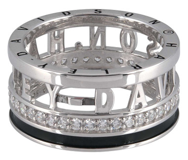 Harley-Davidson Women's Revolve Signature Crystal Band Ring - Sterling Silver - Wisconsin Harley-Davidson