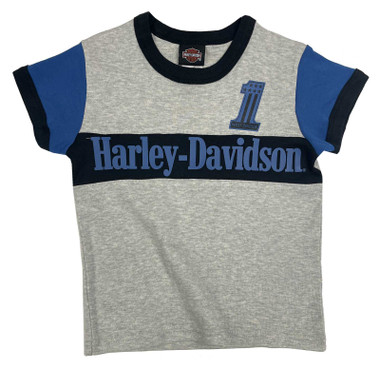 Harley-Davidson Big Boys' Colorblocked Short Sleeve Knit Tee - Gray/Blue - Wisconsin Harley-Davidson