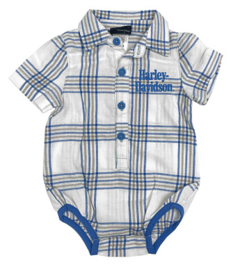 Harley-Davidson Baby Girls' Glittery Newborn Plaid Shirt Creeper - White - Wisconsin Harley-Davidson