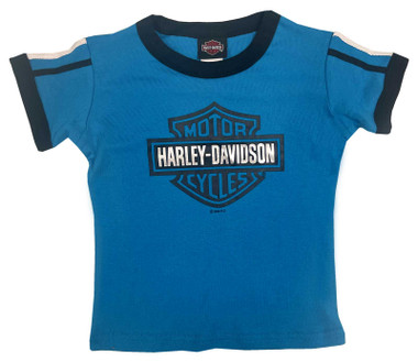 Harley-Davidson Little Girls' Bar & Shield Ringer Short Sleeve Tee - Blue - Wisconsin Harley-Davidson