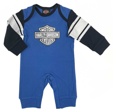 Harley-Davidson Baby Boys' Bar & Shield Logo Knit Coveralls - Blue/Black - Wisconsin Harley-Davidson