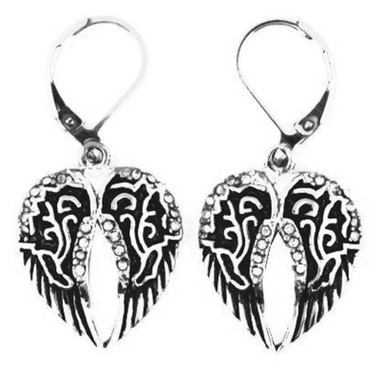 Heavy Metal Women's Crystal Bling Wings Dangle Lever Back Earrings - Silver - Wisconsin Harley-Davidson