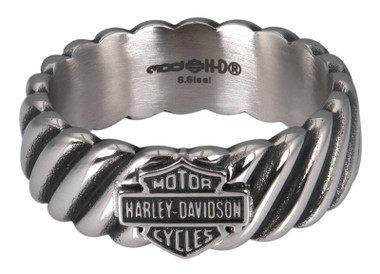 Harley-Davidson Men's Rope Texture Bar & Shield Band Ring- Stainless Steel - Wisconsin Harley-Davidson