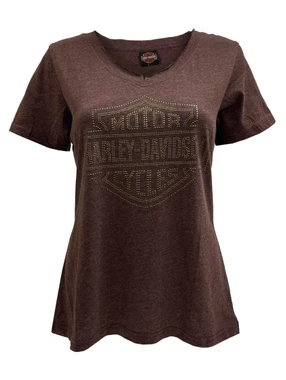 Harley-Davidson Women's Mocha Studded Bar & Shield Short Sleeve Tee - Brown - Wisconsin Harley-Davidson