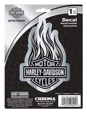 Harley-Davidson Chrome Bar & Shield Logo Flames Decal - Silver - 6 x 8 in. - Wisconsin Harley-Davidson