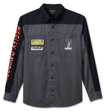 Harley-Davidson Men's #1 Victory Colorblock Long Sleeve Shirt - Black 96071-24VM - Wisconsin Harley-Davidson