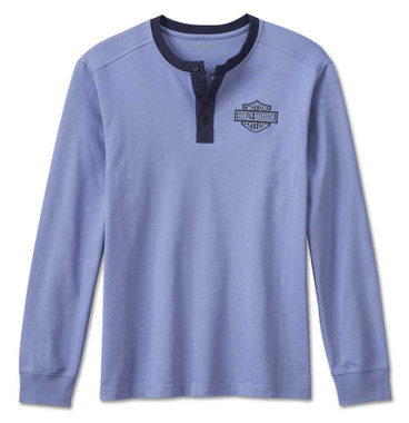 Harley-Davidson Men's Hometown Long Sleeve Henley Shirt - Blue 96845-23VM - Wisconsin Harley-Davidson