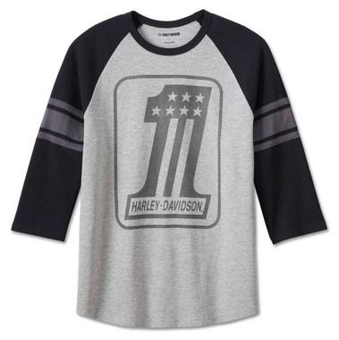 Harley-Davidson Men's #1 3/4 Raglan Colorblock Tee - Heather Gray 96809-23VM - Wisconsin Harley-Davidson