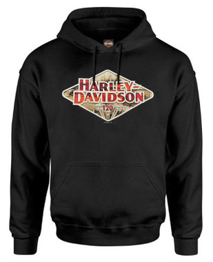 Harley-Davidson Men's 120th Anniversary Diamond Hooded Pullover Sweatshirt Black - Wisconsin Harley-Davidson