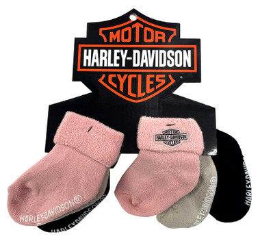 Harley-Davidson Baby Girls' Bar & Shield 3 Pack Infant Socks, Multi-Colored - Wisconsin Harley-Davidson